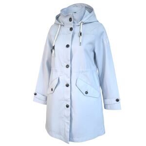 Tommy Hilfiger Women's Size S/P Trench Coat Hooded Baby Blue Jacket Drawstring